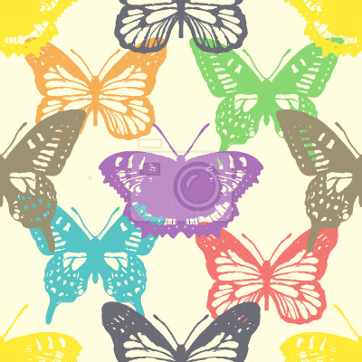 Papier peint à motif  Silhouettes colorées de papillons sur fond blanc