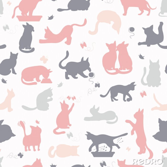Papier peint à motif  Silhouettes de chats, souris et fils