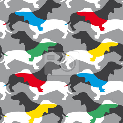 Papier peint à motif  Silhouettes de chiens sur fond gris et coloré