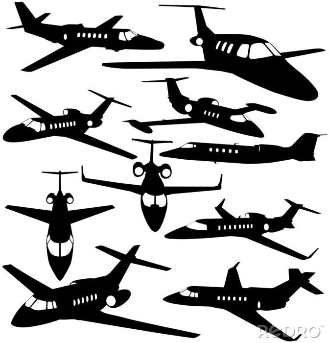 Papier peint à motif  Silhouettes de jet privé - les contours d'avions