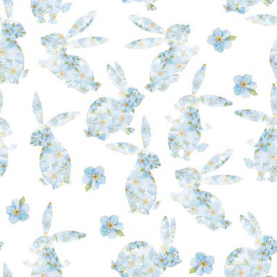 Silhouettes florales de lapins sur un fond blanc
