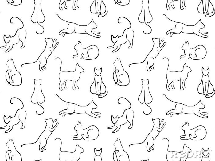 Papier peint à motif  Silhouettes monochromes de chats