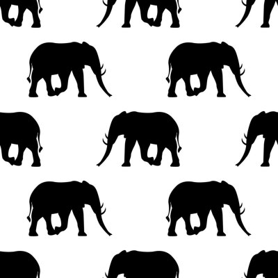 Papier peint à motif  Silhouettes noires d'éléphants sur fond blanc
