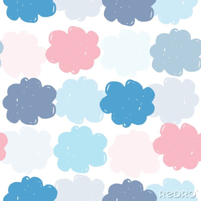 Papier peint à motif  Simple colored clouds seamless pattern. Weather background. Rain backdrop. Texture for wallpaper, background, scrapbook. Vector illustration