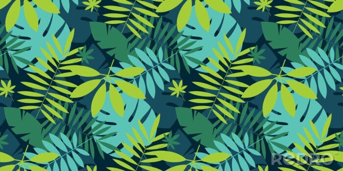 Papier peint à motif  Simple motif de feuilles tropicales vertes motif sans soudure