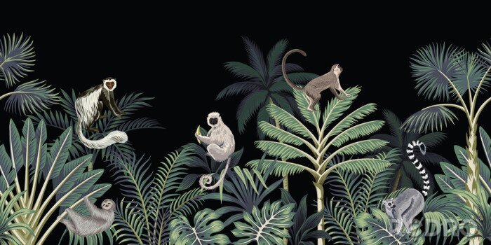 Papier peint à motif  Singe proboscis de la jungle et autres espèces