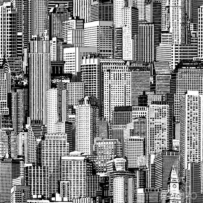 Papier peint à motif  Skyscraper City Seamless Pattern (grand) est dessin à la main de différents immeubles de grande hauteur comme Manhattan en projection isométrique. Texture transparente à haute résolution