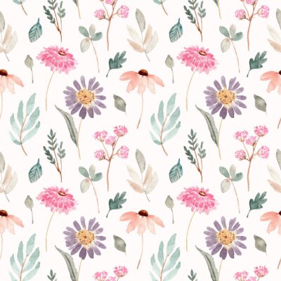 Papier peint à motif  soft pink purple floral watercolor seamless pattern