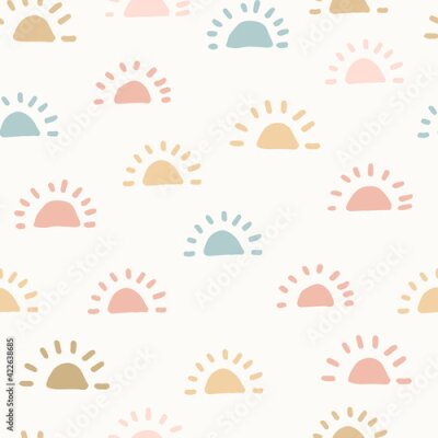 Papier peint à motif  Soleils pastel colorés