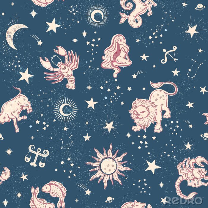 Papier peint à motif  Space Galaxy constellation seamless pattern print could be used for textile, zodiac star yoga mat, phone case