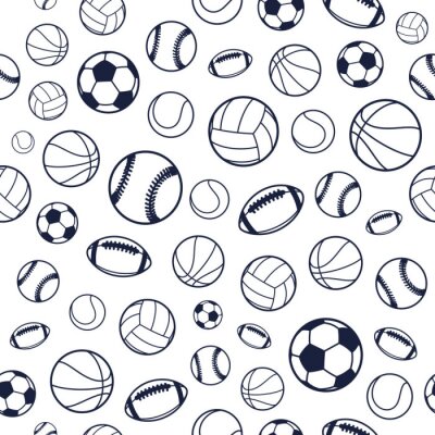Papier peint à motif  Sport Boules Noir et Blanc Seamless Background, Motif