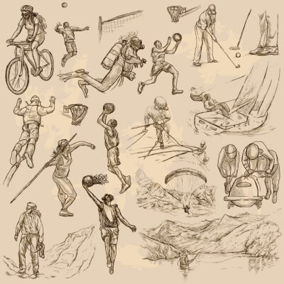 Papier peint à motif  Sport, mélange, -, une, dessiné, vecteur, collection