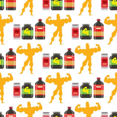 Papier peint à motif  Sport nutrition alimentation saine fitness régime musculation protéiné puissance boire supplément sportif énergie sans soudure de fond illustration vectorielle de fond.