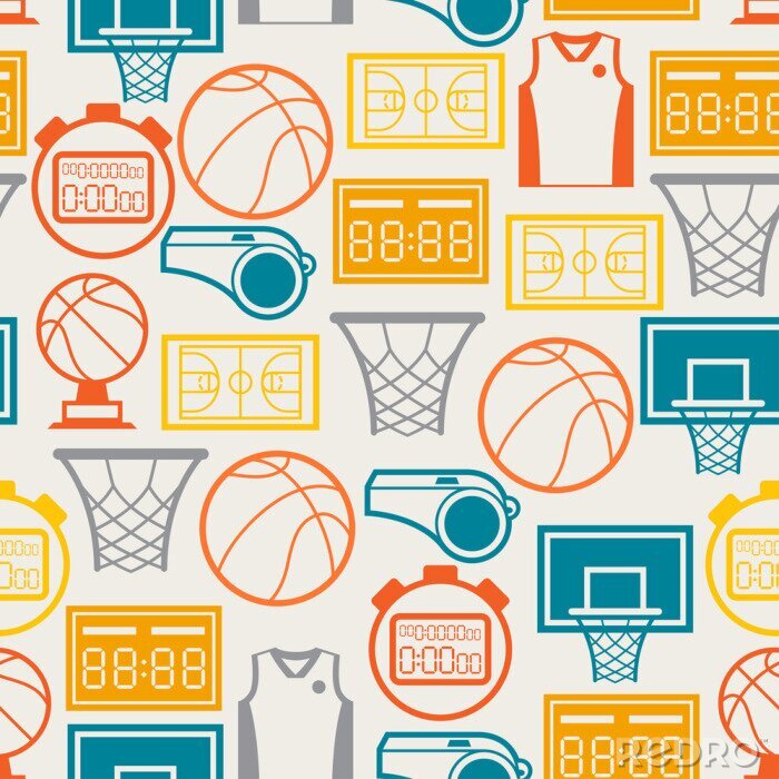 Papier peint à motif  Sport seamless avec des icônes de basket-ball dans le style plat.