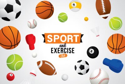 Sport sportif et club d'exercice avec balle et équipement sportif.