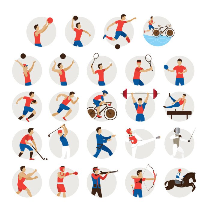 Papier peint à motif  Sports athlètes, les hommes Set d'icônes, athlétisme, jeux, sportif, symbole