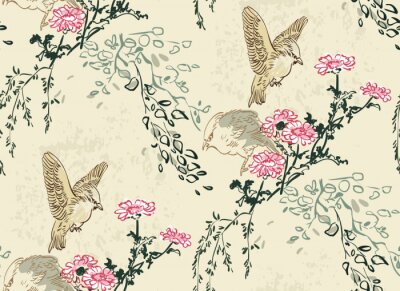 Papier peint à motif  Style oriental avec nature japonaise