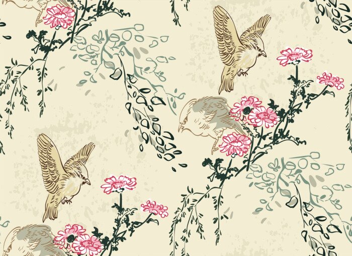 Papier peint à motif  Style oriental avec nature japonaise