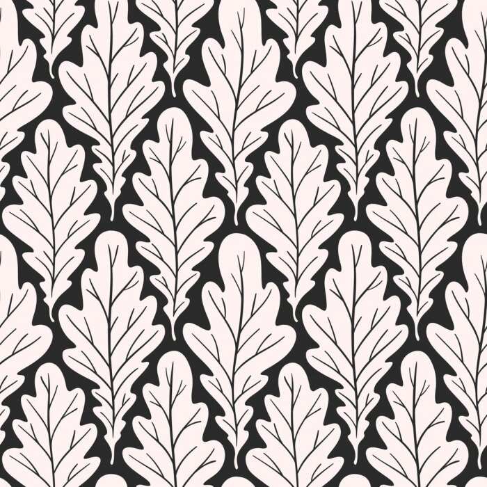 Papier peint à motif  Stylized colorful silhouette oak leaves seamless pattern. Nature universal textures. Hand drawn decorative floral ornamental background. Vector illustration