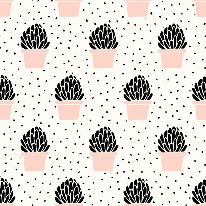 Papier peint à motif  Succulentes en pot de couleur pastel