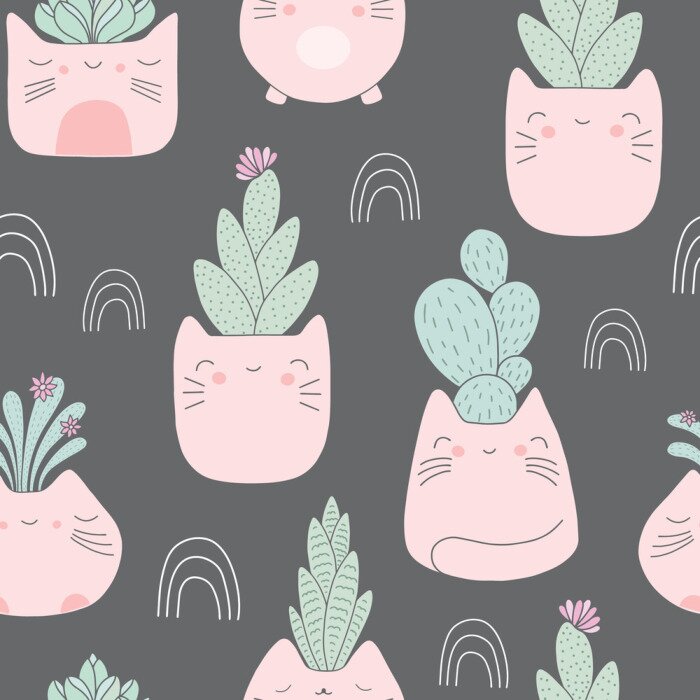 Papier peint à motif  Succulentes kawaii