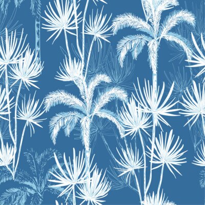 Papier peint à motif  Summer hand drawn doodle line sketch plam and coconut trees ,island design fot fashion,fabric, and all prints