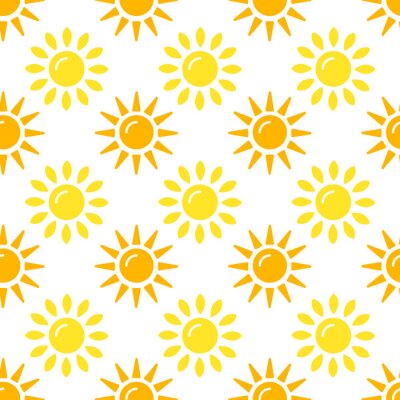 Papier peint à motif  Sun pattern collection. Seamless paper set with flat sunshine icons on white background. Vector illustration