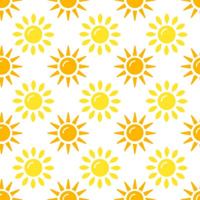 Papier peint à motif  Sun pattern collection. Seamless paper set with flat sunshine icons on white background. Vector illustration