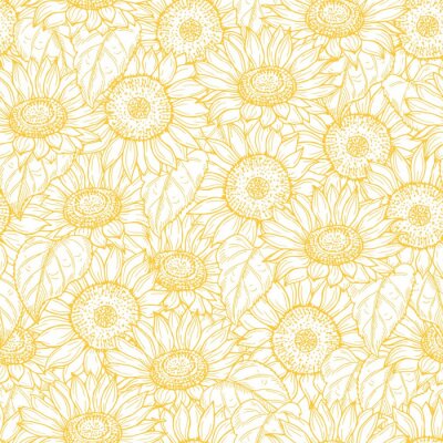 Papier peint à motif  Sunflower seamless pattern. Vector line yellow flowers texture background. Illustration sunflower seamless pattern, floral spring