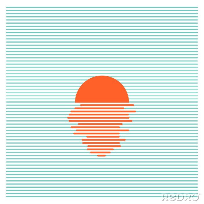 Papier peint à motif  Sunset in ocean - striped background. Vector line art
