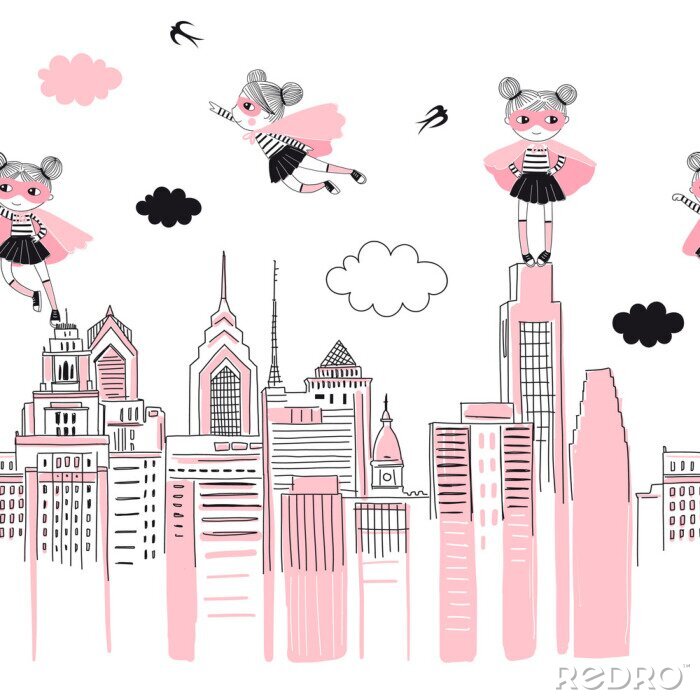 Papier peint à motif  Super-héros dans la ville