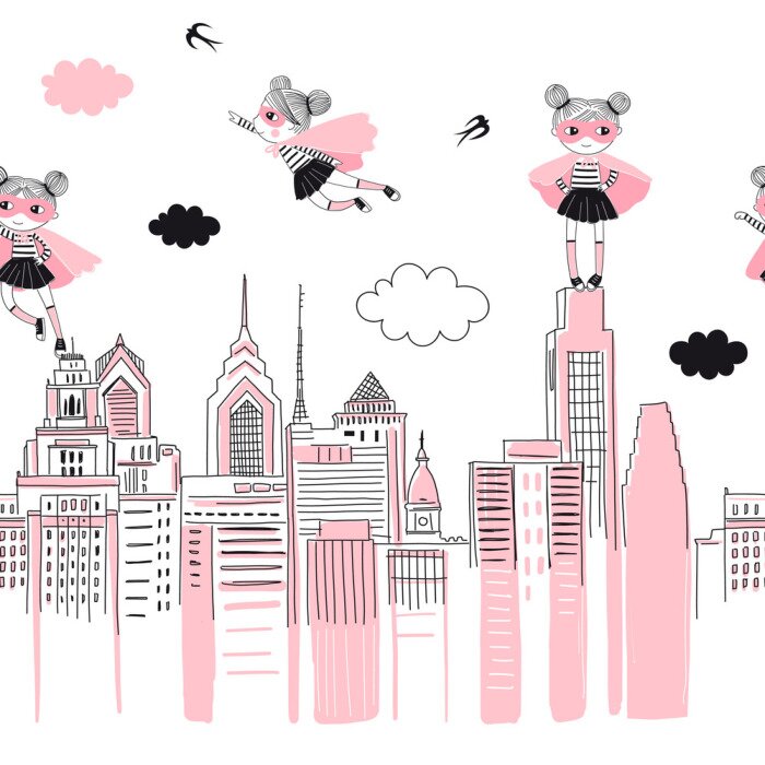 Papier peint à motif  Super-héros dans la ville