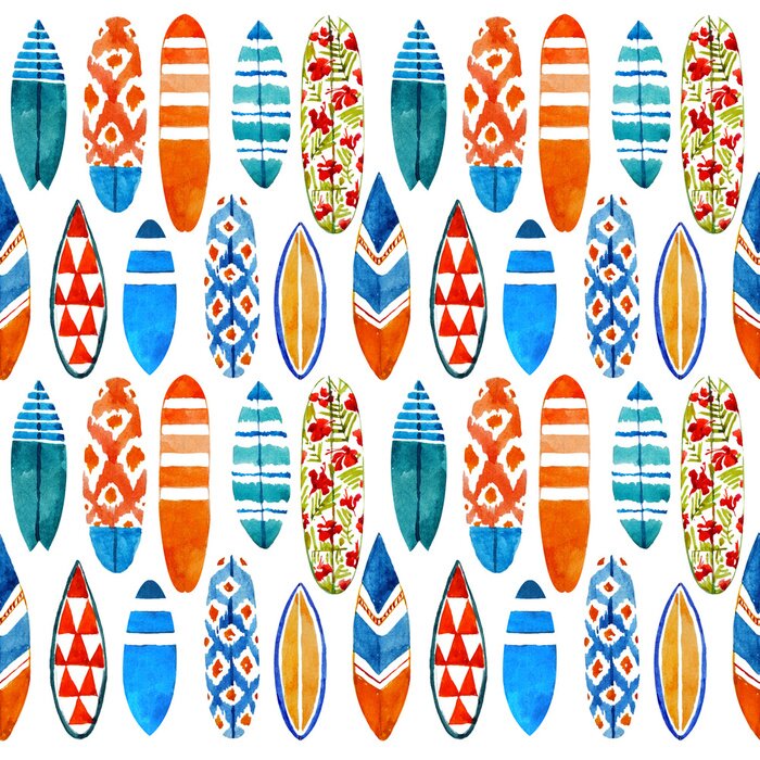 Papier peint à motif  Surfboard aquarelle modèle sans couture.