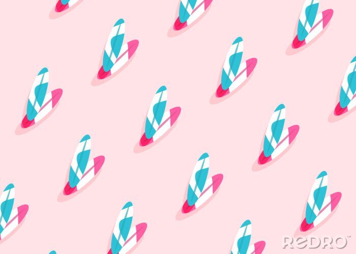 Papier peint à motif  Surfing board pattern on pink background, top view, flat
