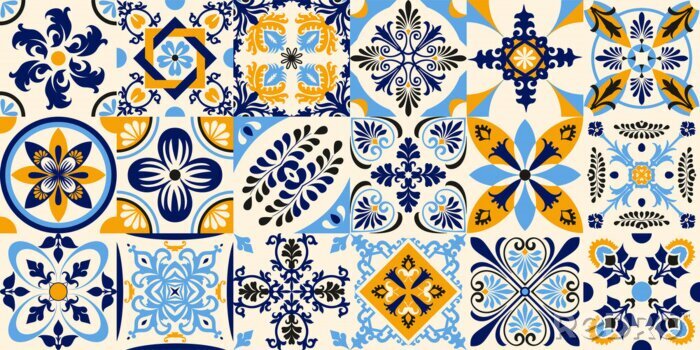 Papier peint à motif  Talavera pattern. Indian patchwork. Azulejos portugal. Turkish ornament. Moroccan tile mosaic. Ceramic tableware, folk print. Spanish pottery. Ethnic background. Mediterranean seamless wallpaper.