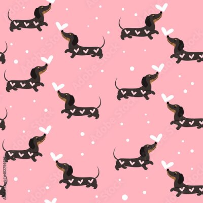 Papier peint à motif  Teckels avec des coeurs