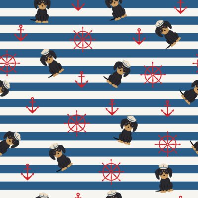 Papier peint à motif  Teckels dans un style marin