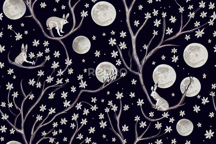 Papier peint à motif  Terre de fantaisie nocturne