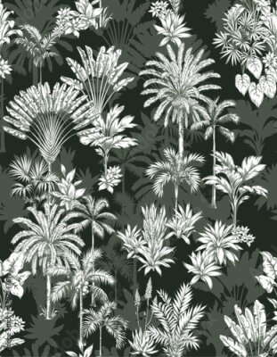 Papier peint à motif  Terre vert foncé d'arbres vintage