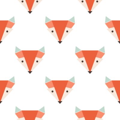 Papier peint à motif  Tête de renard géométrique sur fond blanc