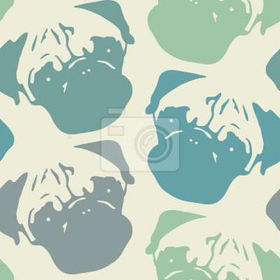 Papier peint à motif  Têtes de carlins de couleurs pastel