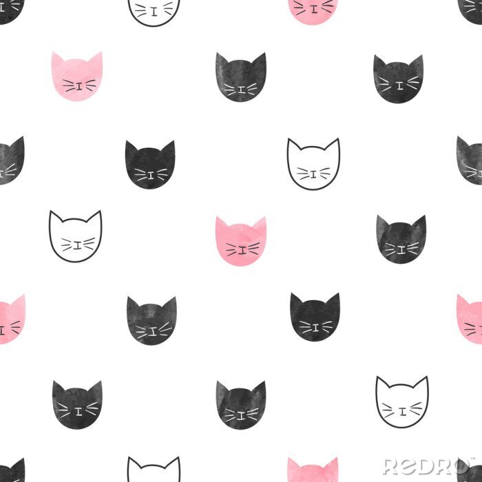 Papier peint à motif  Têtes de chat colorées