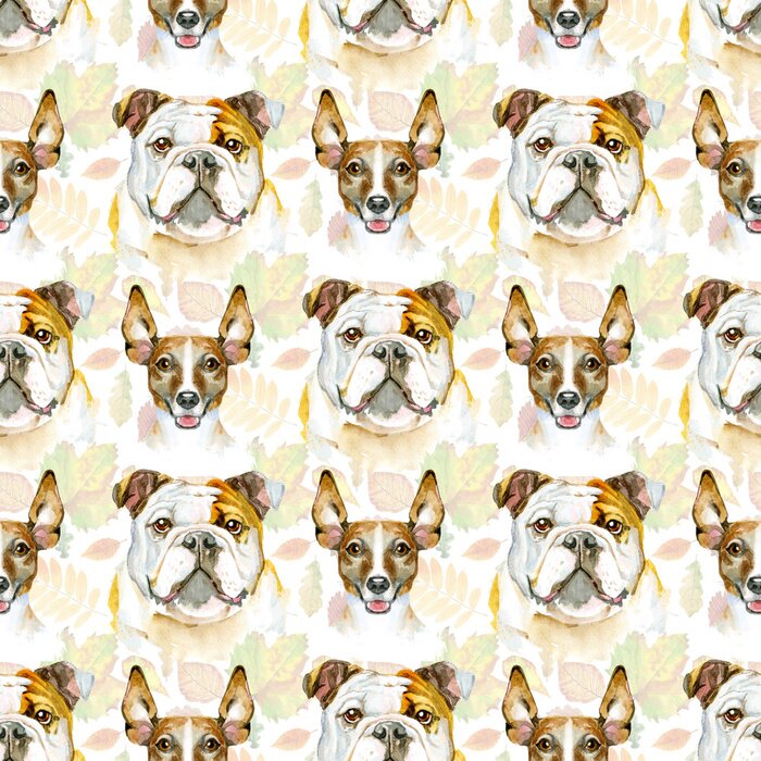 Papier peint à motif  Têtes de chiens à l'aquarelle