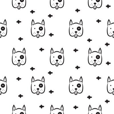 Papier peint à motif  Têtes de chiens noirs et blancs avec des croix