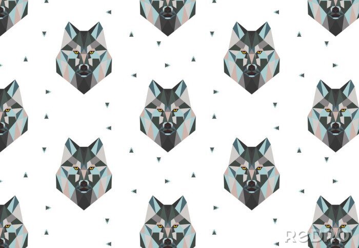 Papier peint à motif  Têtes de loup colorées géométriques