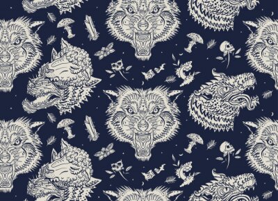 Papier peint à motif  Têtes de loup menaçantes