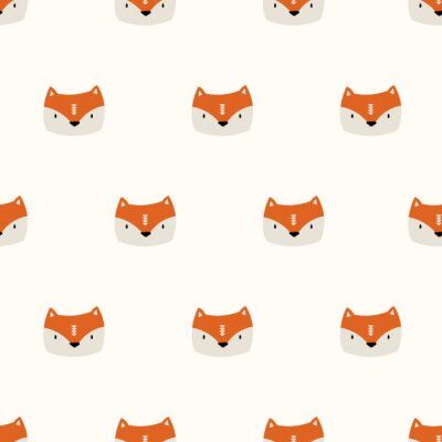 Papier peint à motif  Têtes de renard sur fond beige