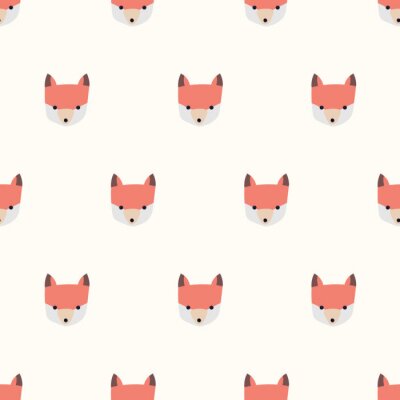 Papier peint à motif  Têtes de renards sur fond poudré