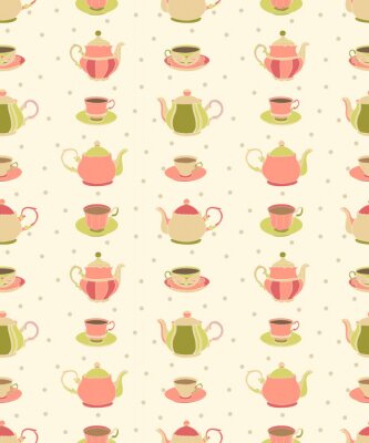 Papier peint à motif  Théières et tasses roses