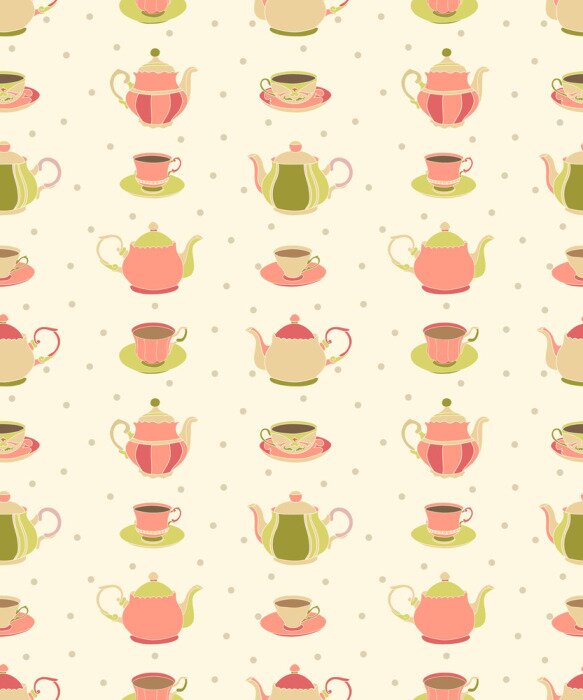 Papier peint à motif  Théières et tasses roses